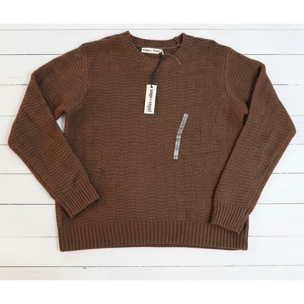 NWT Sage + Steel Brown Waffle Knit Crewneck Sweater Womens Large
